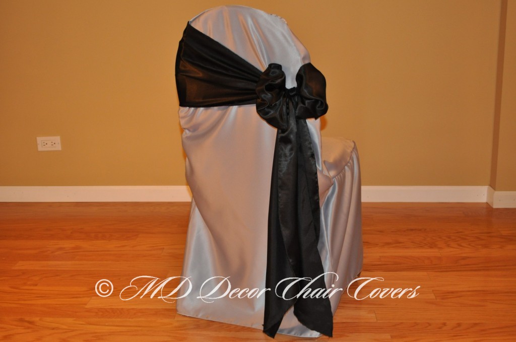 BLACK SATIN LAMOUR SASH BUTTERFLY STYLE TO THE SIDE