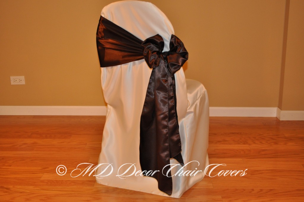 CHOCOLATE SATIN LAMOUR SASH BUTTERFLY STYLE TO THE SIDE